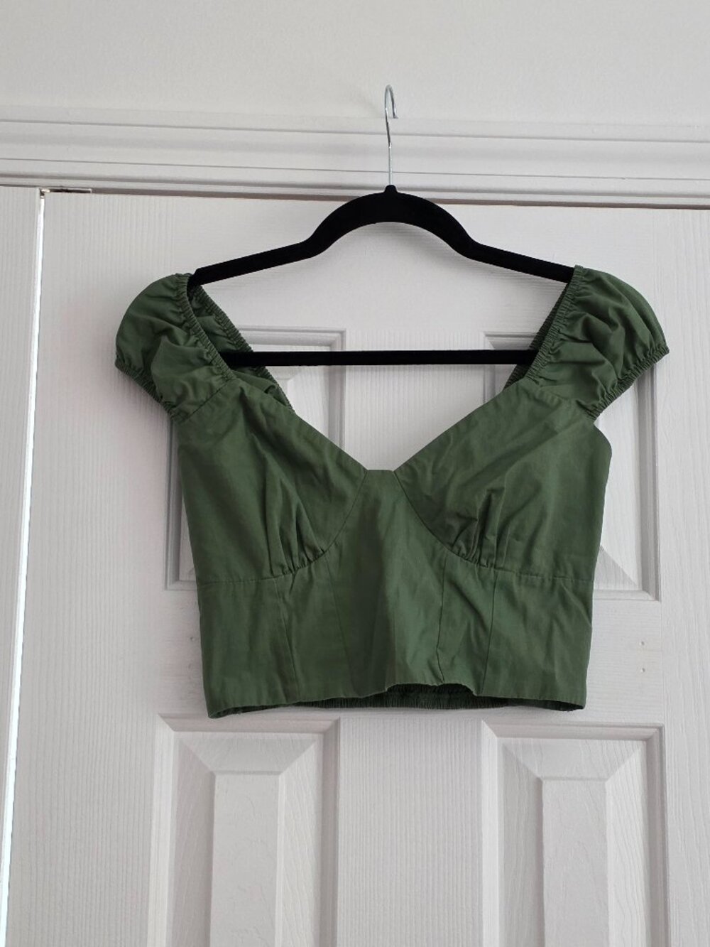 Abercrombie Green Puff Sleeve Corset Crop Top